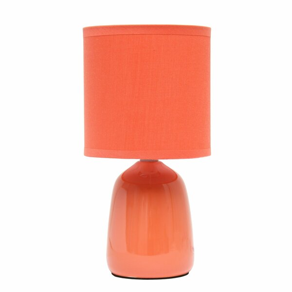 Simple Designs 10.04in Tall Traditional Ceramic Thimble Base Bedside Table Lamp with Matching Fabric Shade, Orange LT1134-ORG